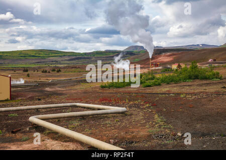 Krafla Geothermiekraftwerk, Kraftwerk ist das grösste Island in der Nähe des Sees Myvatn, Nordosten Island, Skandinavien Stockfoto