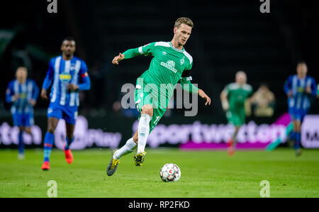 Die Kugel. 16 Feb, 2019. Februar 16, 2019: Berlin, Olympiastadion: Fußball 1. Fussballbundesliga, 22. Spieltag: Hertha BSC - SV Werder Bremen: der Bremer Sebastian Langkamp am Ball. DFL BESTIMMUNGEN VERBIETEN DIE VERWENDUNG DER FOTOGRAFIE ALS BILD-SEQUENZEN UND/ODER QUASI-VIDEO. Quelle: Thomas Klausen | Verwendung weltweit/dpa/Alamy leben Nachrichten Stockfoto