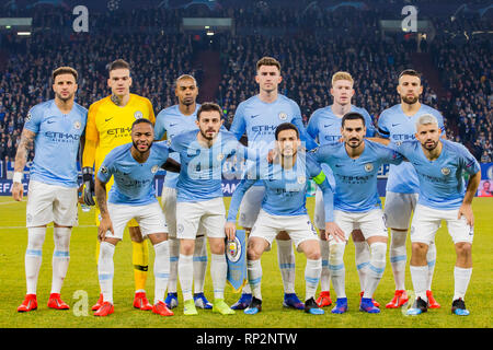 Gelsenkirchen, Deutschland. 20 Feb, 2019. GELSENKIRCHEN, Veltins Arena, 20-02-2019, Saison 2018 / 2019 UEFA Champions League Team Foto Manchester City während dem Spiel Schalke - Manchester City Credit: Pro Schüsse/Alamy leben Nachrichten Stockfoto