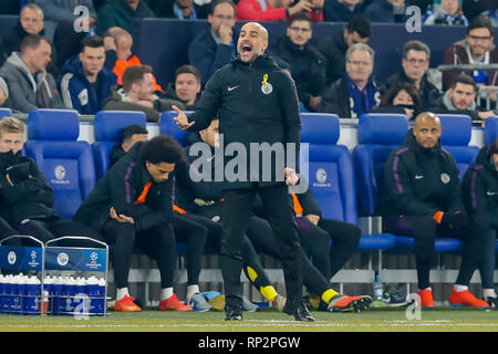 Gelsenkirchen, Deutschland. 20 Feb, 2019. GELSENKIRCHEN, Veltins Arena, 20-02-2019, Saison 2018 / 2019 UEFA Champions League. Manchester City Trainer Pep Guardiola während dem Spiel Schalke - Manchester City Credit: Pro Schüsse/Alamy leben Nachrichten Stockfoto