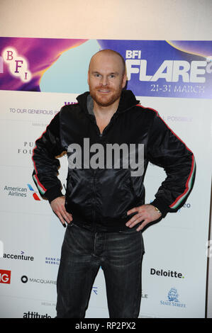 London, Großbritannien. 20 Feb, 2019. Philip Christopher Baldwin, ein prominenter LGBT-Aktivist während der LGBT-Film Festival Start bei BFI Southbank, London gesehen. Credit: Terry Scott/SOPA Images/ZUMA Draht/Alamy leben Nachrichten Stockfoto