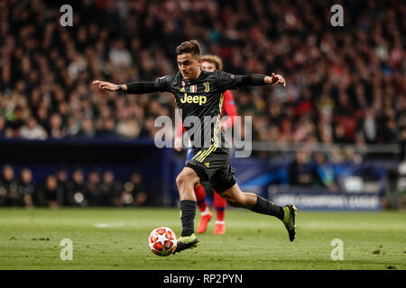 Wanda Metropolitano, Madrid, Spanien. 20 Feb, 2019. UEFA Champions League Fußball, Atletico Madrid gegen Juventus Turin; Paulo Dybala (Juventus) bricht nach vorn Quelle: Aktion plus Sport/Alamy leben Nachrichten Stockfoto