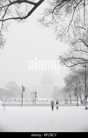 Washington, USA. 20 Feb, 2019. Das Kapitol ist im Schnee in Washington, DC, USA gesehen, am 13.02.20., 2019. Quelle: Liu Jie/Xinhua/Alamy leben Nachrichten Stockfoto
