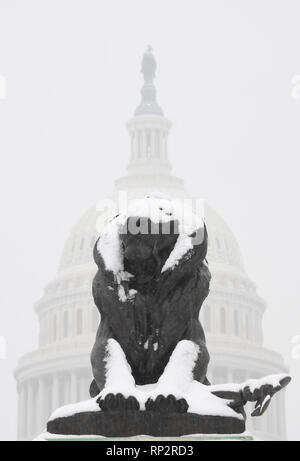 Washington, USA. 20 Feb, 2019. Das Kapitol ist im Schnee in Washington, DC, USA gesehen, am 13.02.20., 2019. Quelle: Liu Jie/Xinhua/Alamy leben Nachrichten Stockfoto