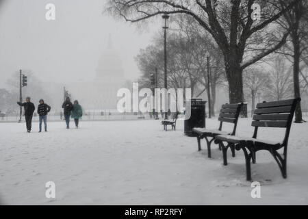 Washington, USA. 20 Feb, 2019. Das Kapitol ist im Schnee in Washington, DC, USA gesehen, am 13.02.20., 2019. Quelle: Liu Jie/Xinhua/Alamy leben Nachrichten Stockfoto