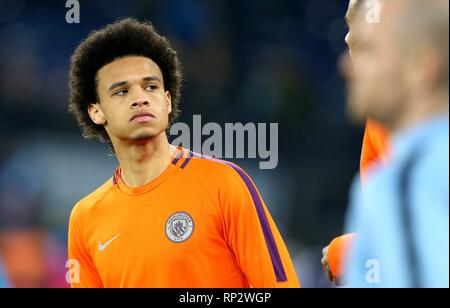 Gelsenkirchen, Deutschland. 20 Feb, 2019. firo: 20.02.2019, Fußball, UEFA Champions League, Saison 2018/2019, Achtelfinale, Hinspiel, FC Schalke 04 - Manchester City, Leroy SANE, Manchester City, Porträt, Profil, Mimik, | Verwendung der weltweiten Kredit: dpa/Alamy leben Nachrichten Stockfoto