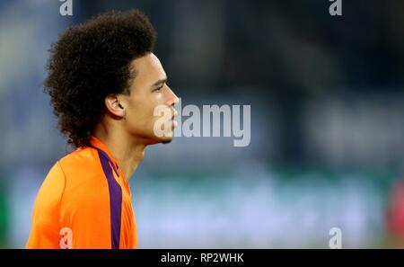 Gelsenkirchen, Deutschland. 20 Feb, 2019. firo: 20.02.2019, Fußball, UEFA Champions League, Saison 2018/2019, Achtelfinale, Hinspiel, FC Schalke 04 - Manchester City, Leroy SANE, Manchester City, Porträt, Profil, Mimik, | Verwendung der weltweiten Kredit: dpa/Alamy leben Nachrichten Stockfoto