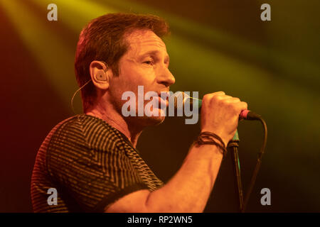 Dublin, Irland. 20 Feb, 2019. X-Dateien Schauspieler David Duchovny (Fox Mulder) singt auf der Bühne in Dublins Academy Musik Veranstaltungsort. Credit: SOPA Images Limited/Alamy leben Nachrichten Stockfoto