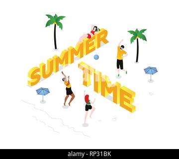 Sommerzeit - moderne und farbenfrohe isometrische Vector Illustration Stock Vektor