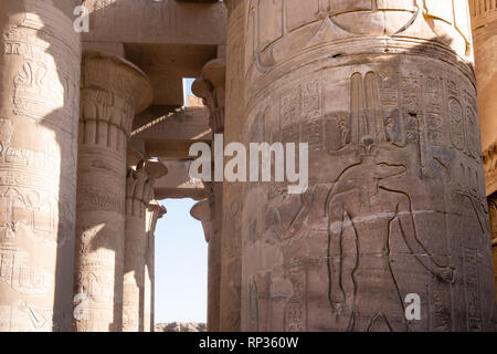 Krokodil vorangegangen Gott Sobek in Stein bei Kom Ombo Tempel geschnitzt Stockfoto