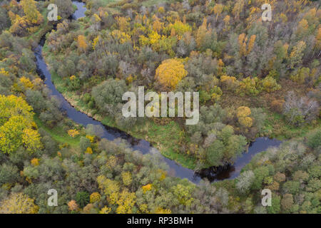 Luftaufnahme der Amme Fluss im Herbst, Europa, Estland Stockfoto