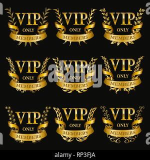 Satz von Gold vip Monogramme für Grafik Design auf schwarzem Hintergrund. Stock Vektor