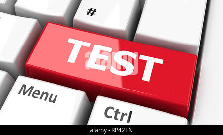 Test-Taste auf der Tastatur des Computers, dreidimensionale Rendering, 3D-Darstellung Stockfoto
