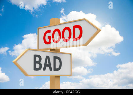 Schild mit Text - gute und schlechte - auf weißem Hintergrund dilemma Konzept bedeutet, dreidimensionale Rendering, 3D-Darstellung Stockfoto