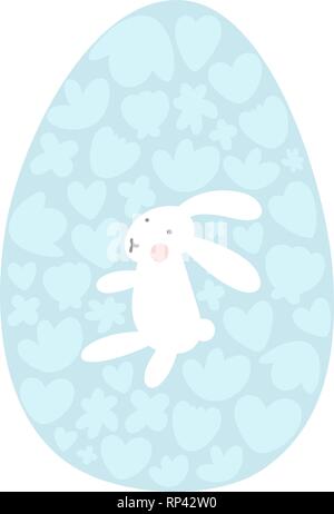 Kleine Cartoon Osterhase Kind in niedlichen Küken Ei. Ostern oder Baumschule Vector Illustration. Sanft-grauen und blauen Pastellfarben. Stock Vektor