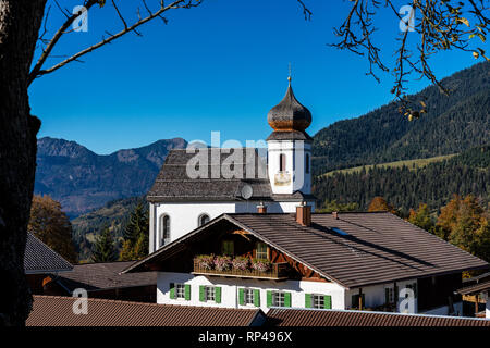 Wamberg in der Nähe von Garmisch ist Deutschlands höchstgelegene Dorf. Stockfoto