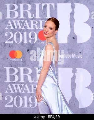 Jess Glynne Teilnahme an der Brit Awards 2019 in der O2 Arena in London. Stockfoto