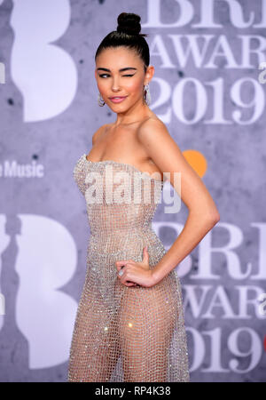 Madison Bier an der Brit Awards 2019 in der O2 Arena in London. Stockfoto