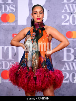 Jorja Smith die Teilnahme an der Brit Awards 2019 in der O2 Arena in London. Stockfoto
