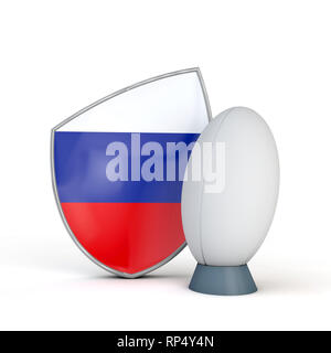 Russland rugby Schild Fahne Symbol mit rugby ball. 3D-Rendering Stockfoto