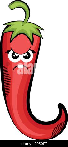 Wütend chili Cartoon. Farbige Skizze Stock Vektor