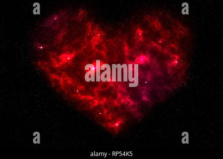 Herzförmige rote Nebel mit STARFIELD. Platz Liebe Konzept Hintergrund oder Hintergrund. Stockfoto