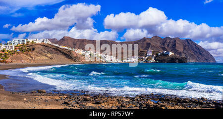 Schöne Las Playitas Village, Panoramaaussicht, Insel Fuerteventura, Spanien. Stockfoto