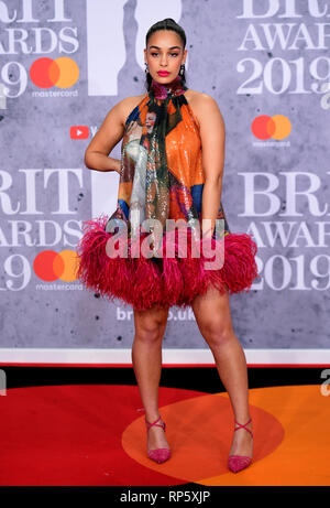 Jorja Smith die Teilnahme an der Brit Awards 2019 in der O2 Arena in London. Stockfoto