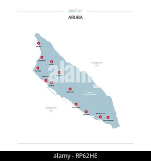 Aruba Vektorkarte. Editierbare Vorlage mit Regionen, Städte, rote und blaue Fläche auf weißem Hintergrund. Stock Vektor