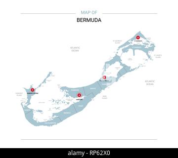 Bermuda Vektorkarte. Editierbare Vorlage mit Regionen, Städte, rote und blaue Fläche auf weißem Hintergrund. Stock Vektor