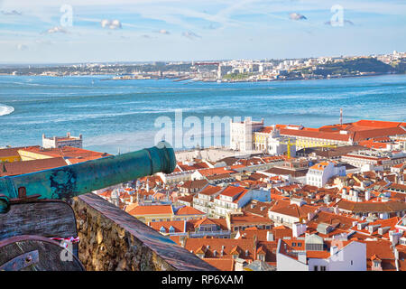 Herrlicher Panoramablick über Lissabon von Saint George Schloss (Sao Jorge) Suche Stockfoto