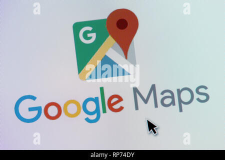 Das Logo von Google Maps ist auf einem Bildschirm gesehen zusammen mit einer Maus Cursor (nur redaktionelle Nutzung) Stockfoto