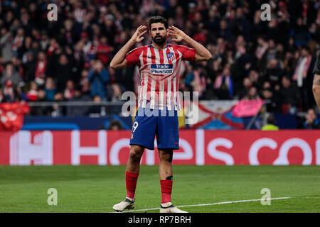 Atletico de Madrid Diego Costa in Aktion während der UEFA Champions League match gesehen, eine Runde 16, 1.Etappe zwischen Atletico de Madrid und Juventus Turin an Wanda Metropolitano Stadion in Madrid, Spanien. Stockfoto