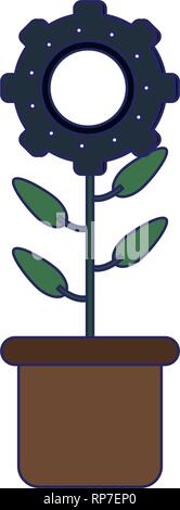 Blume mit Zahnrad in Pot Stock Vektor