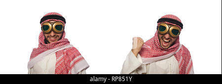 Arabische Mann mit Aviator Brille isoliert auf weiss Stockfoto