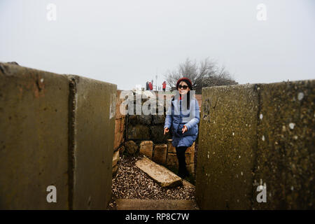 Alter israelischer Bunker auf dem Gipfel des Mount Bental auf den Golanhöhen in Israel. Stockfoto