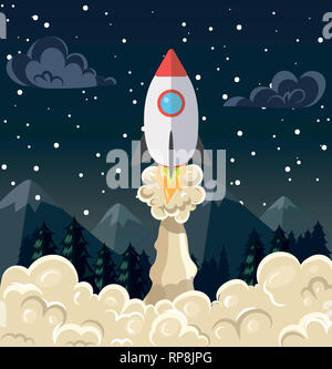 Abbildung mit Rakete. Neues Geschäft oder Projekt starten Design Konzept Stockfoto