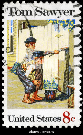 USA - ca. 1972: einen Stempel in den USA gedruckten zeigt das Gemälde "Tom Sawyer", die von Norman Rockwell (1894-1978), amerikanischer Folklore, ca. 1972 Stockfoto