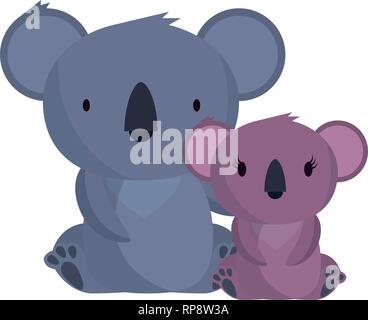 Kleine Familie Koalas wilde Zeichen Vector Illustration Design Stock Vektor