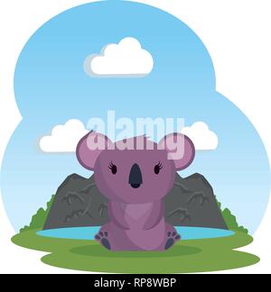 Little koala weibliche in der Landschaft wilden Charakter Vector Illustration Design Stock Vektor