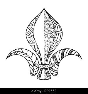 Fleur de Lis. Mardi Gras Färbung Seite für Erwachsene Malbuch. Vector Illustration. Stock Vektor