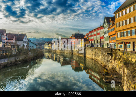 Schwäbisch Hall, Deutschland - 19. Februar 2019: Die Straßen von Schwäbisch Hall, Baden Württemberg ist ein Staat im Südwesten Deutschlands Stockfoto