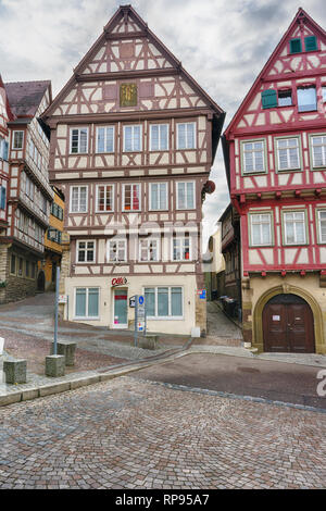 Schwäbisch Hall, Deutschland - 19. Februar 2019: Die Straßen von Schwäbisch Hall, Baden Württemberg ist ein Staat im Südwesten Deutschlands Stockfoto