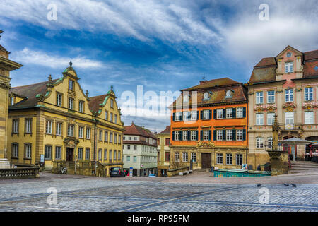 Schwäbisch Hall, Deutschland - 19. Februar 2019: Die Straßen von Schwäbisch Hall, Baden Württemberg ist ein Staat im Südwesten Deutschlands Stockfoto