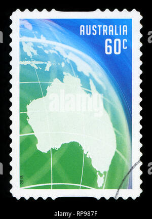 Australien - ca. 2013: einen Stempel in den Australien gedruckten zeigt die Karte von Australien, Australien Tag, ca. 2013. Stockfoto