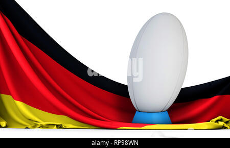 Deutschland Fahne mit Rugby Sport Ball. 3D-Rendering Stockfoto