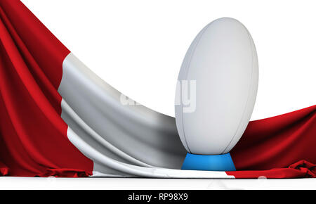 Peru Flagge mit Rugby Sport Ball. 3D-Rendering Stockfoto
