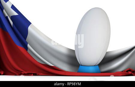Chile Fahne mit Rugby Sport Ball. 3D-Rendering Stockfoto