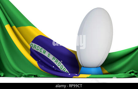 Brasilien Fahne mit Rugby Sport Ball. 3D-Rendering Stockfoto