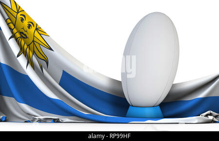 Uruguay Flagge mit Rugby Sport Ball. 3D-Rendering Stockfoto
